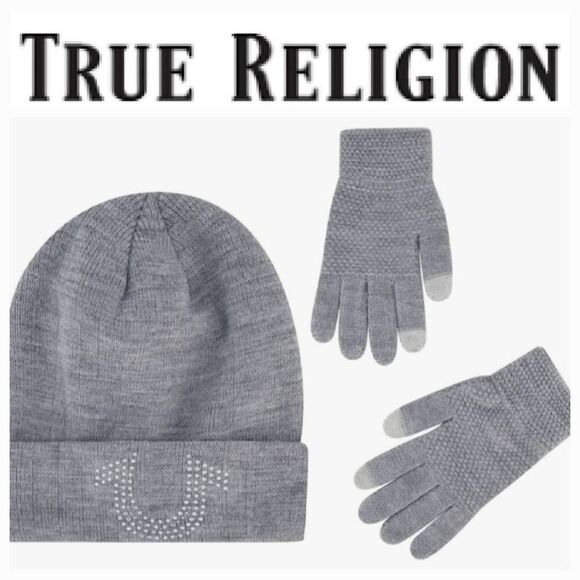 True Religion Rhinestone Beanie & Glove Set main image 4